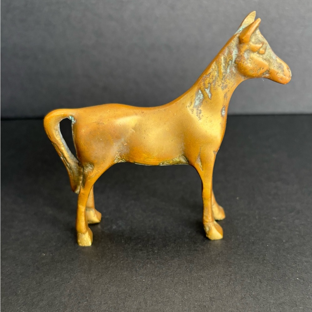 Vintage Brass Horse Figurine 3.5 In Tall 3.5 In long Original Patina